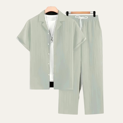 Men's Linen Two Piece Set Lightweight Shirt Pants