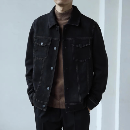 Men's Suede Button Up Jacket Retro Style Brown