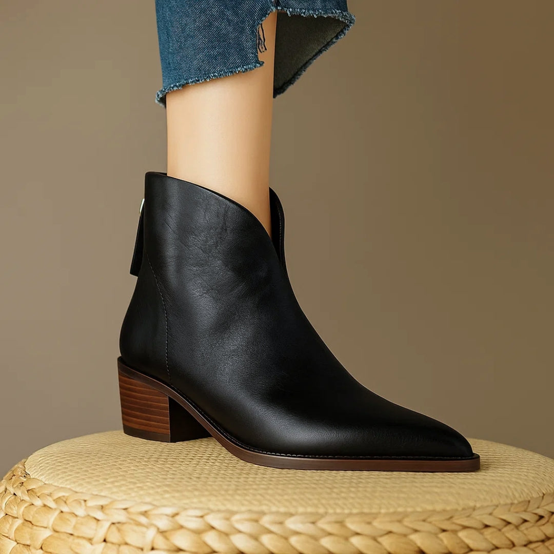 Women's Pointed Toe Boots Smooth Leather Shaft