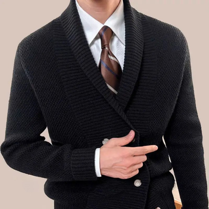 Men's Double Breasted Cardigan Chunky Knit Shawl Collar