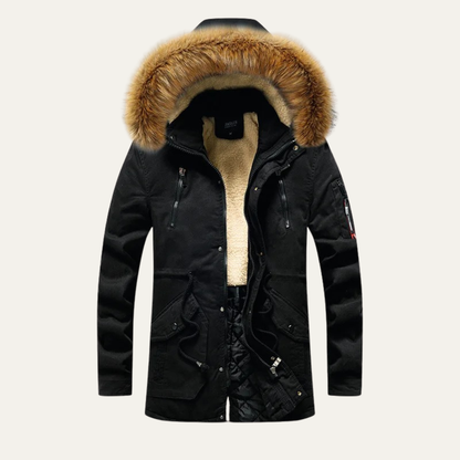 Men's Long Down Hooded Jacket Fur Collar