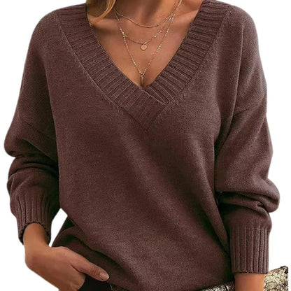 Women's Textured Knit Sweater Relaxed Fit V-Neck