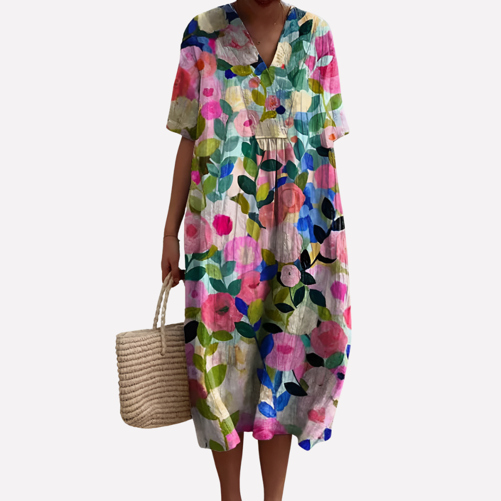 Women's Floral Summer Dress V-Neck Short Sleeves
