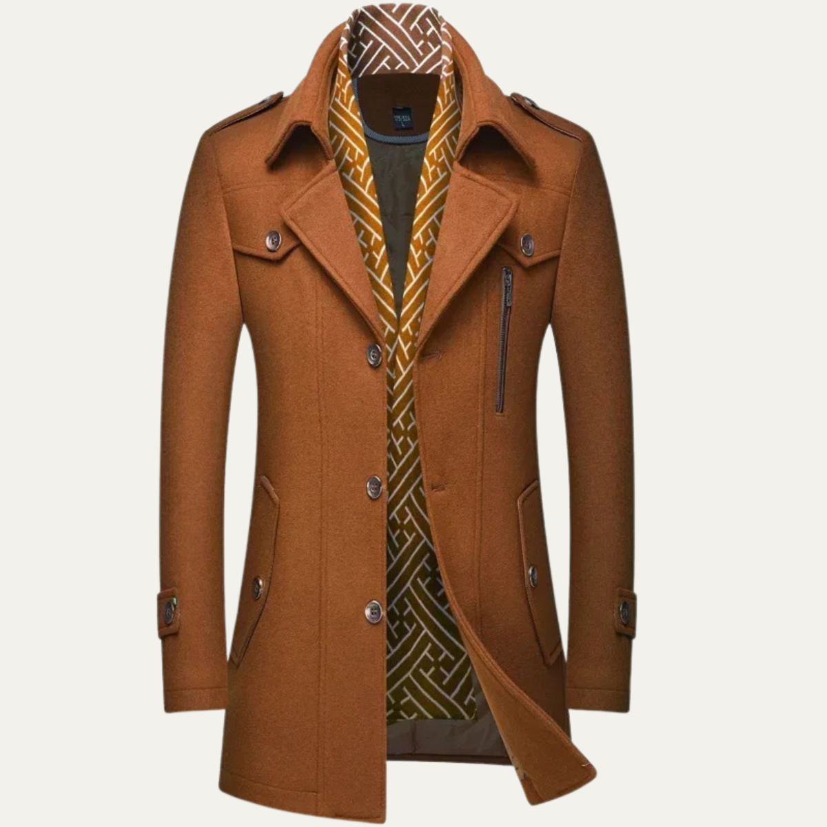 Men's Wool Blend Long Trench Coat Lapel Collar