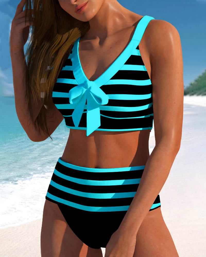 Classic High Waisted Stripe Swimwear Set