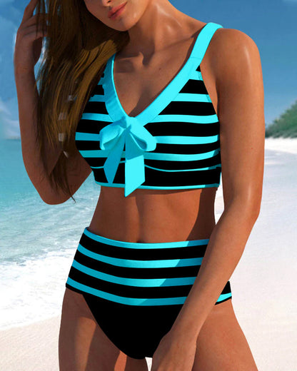 Classic High Waisted Stripe Swimwear Set