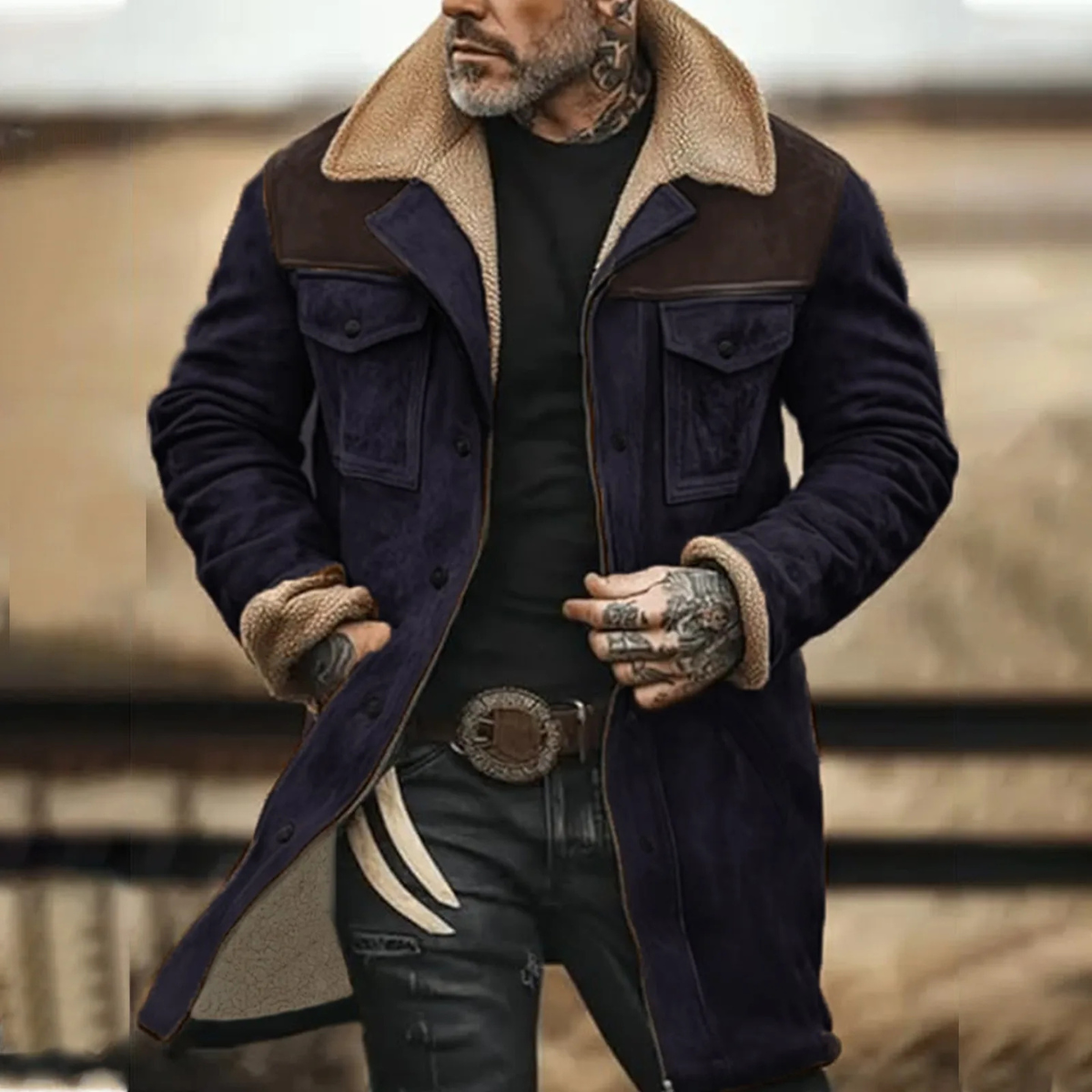 Men's Suede Fleece Lined Winter Jacket with Pockets