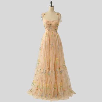 Women's Embroidered Tulle Ball Gown Evening Dress
