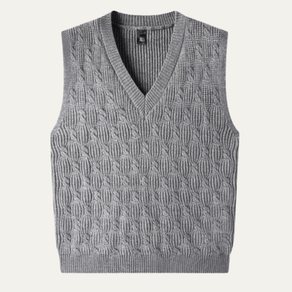 Men's Textured Knitted V Neck Vest - VibreMode