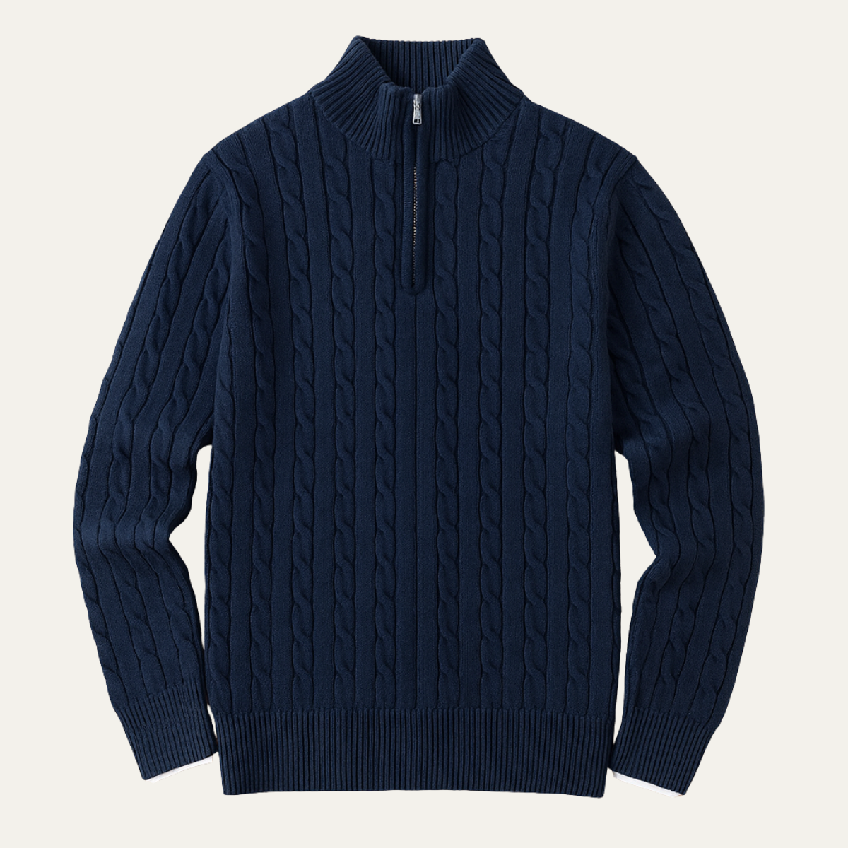 Men's Cable Knit Half Zip Sweater Navy Blue - VibreMode
