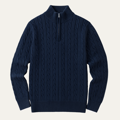 Men's Cable Knit Half Zip Sweater Navy Blue - VibreMode