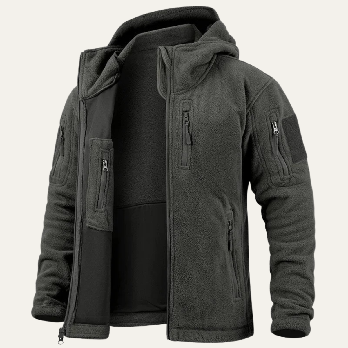 Men's Tactical Fleece Jacket Hooded Multi Pockets
