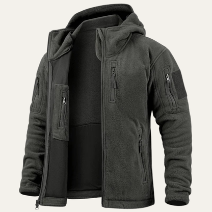 Men's Tactical Fleece Jacket Hooded Multi Pockets