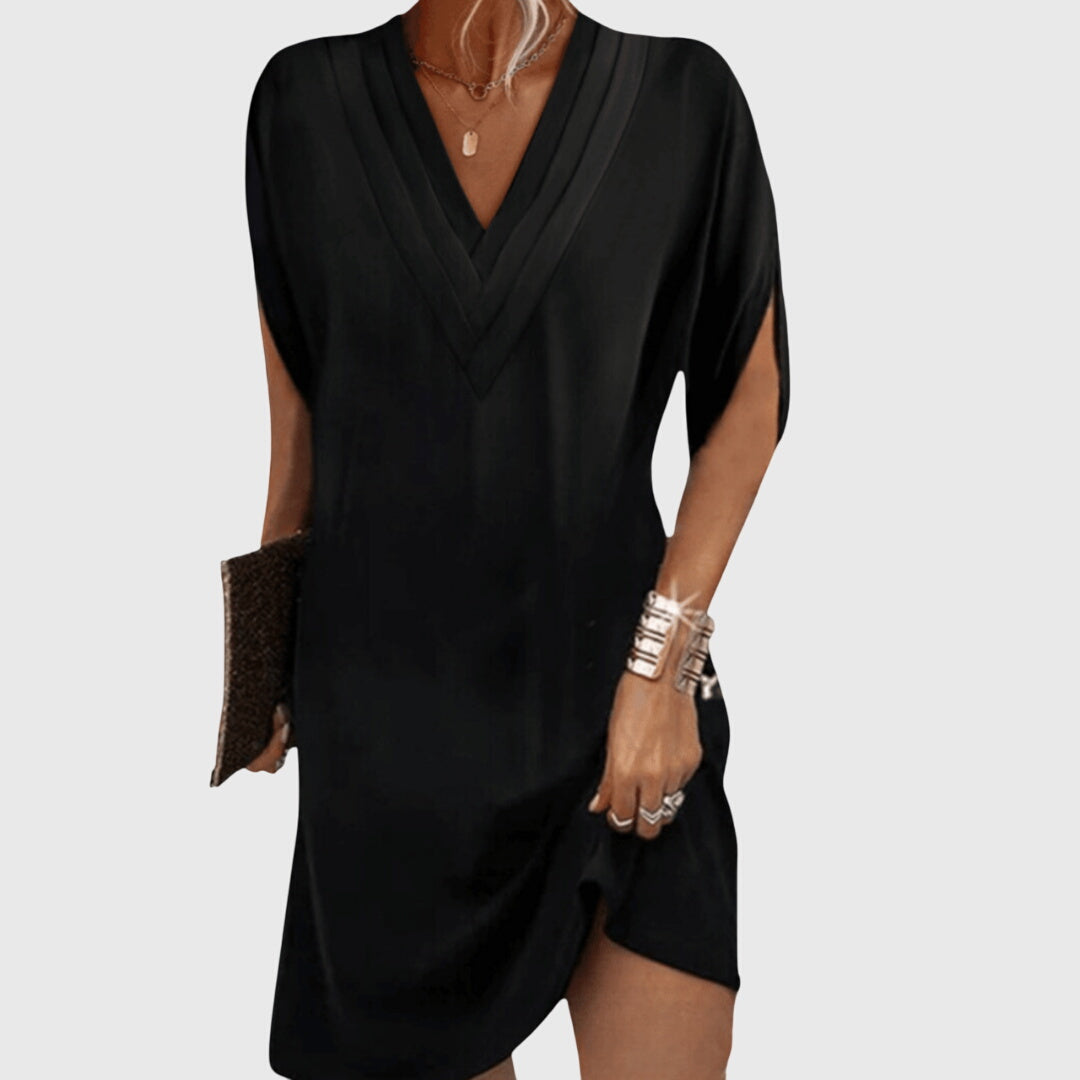 Casual Women's V Neck Short Dress - VibreMode