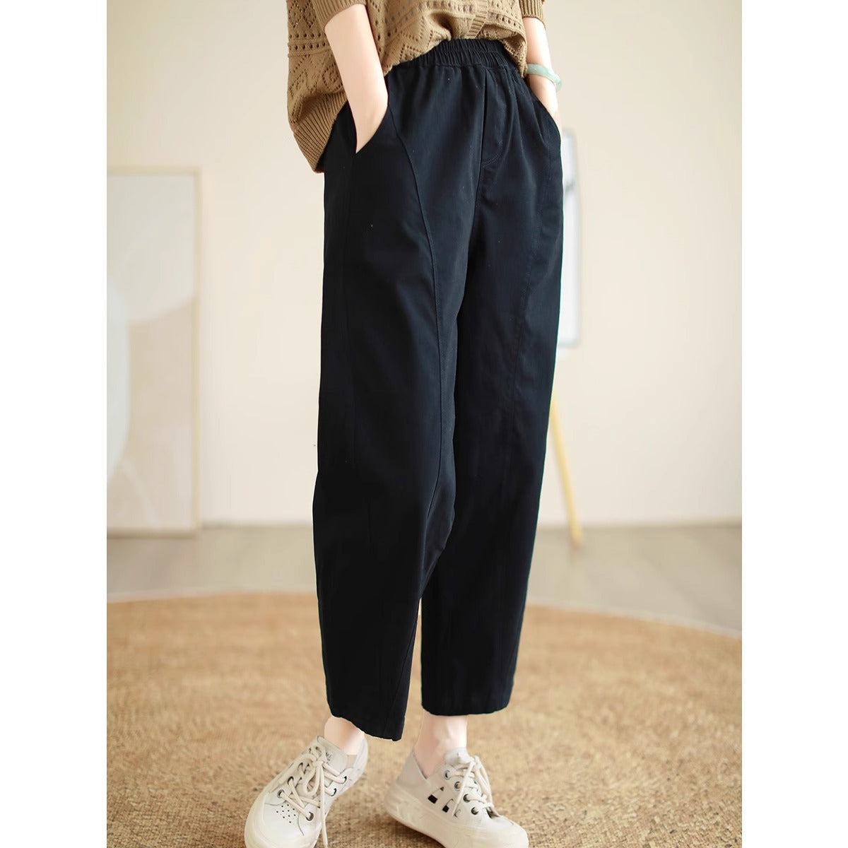 Women's Cotton Casual Pants Solid Color - VibreMode