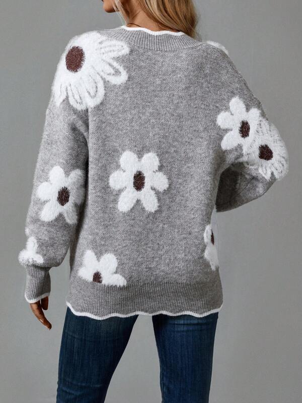 Pink Floral Knit Sweater