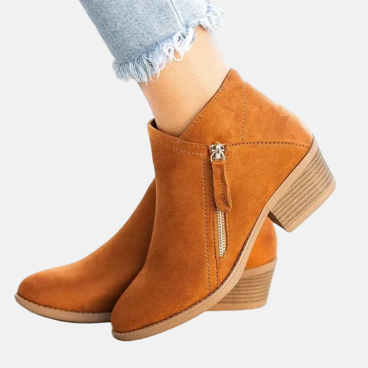 Women's Block Heel Ankle Boots Zip Closure Comfortable - VibreMode