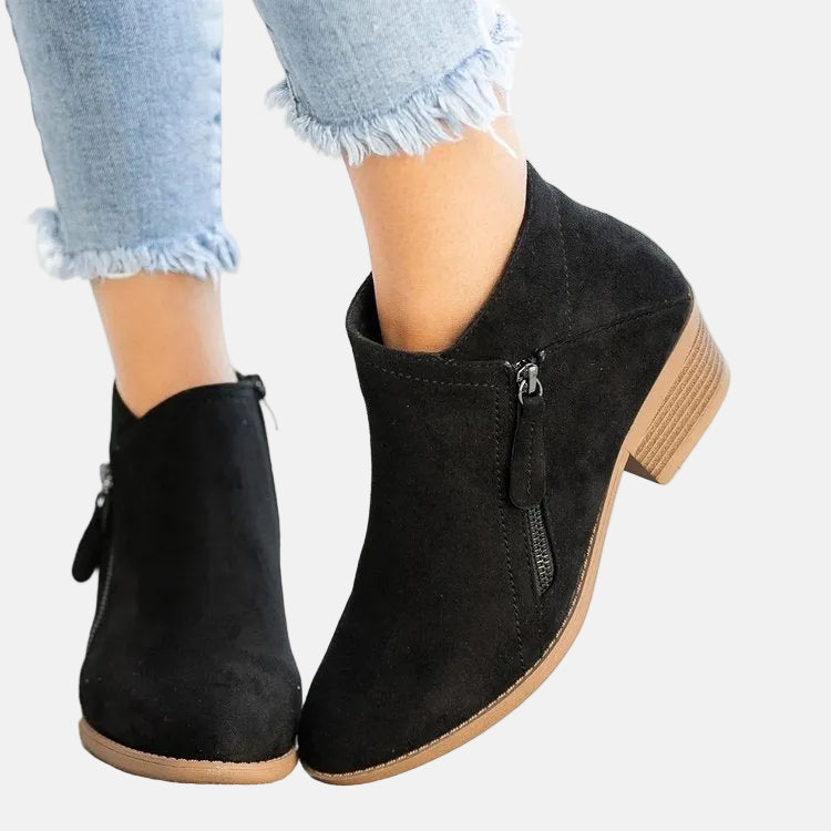 Women's Block Heel Ankle Boots Zip Closure Comfortable