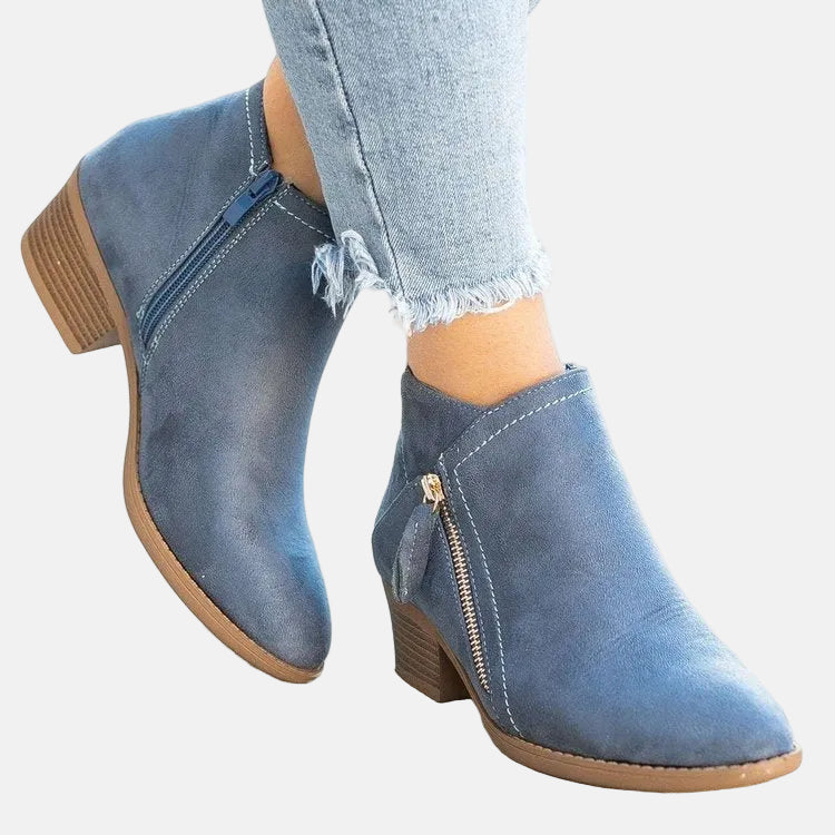 Women's Block Heel Ankle Boots Zip Closure Comfortable