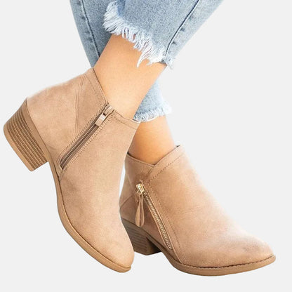 Women's Block Heel Ankle Boots Zip Closure Comfortable