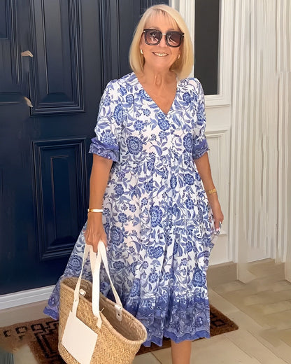 Trendy Low Neck Short Sleeve Summer Dress