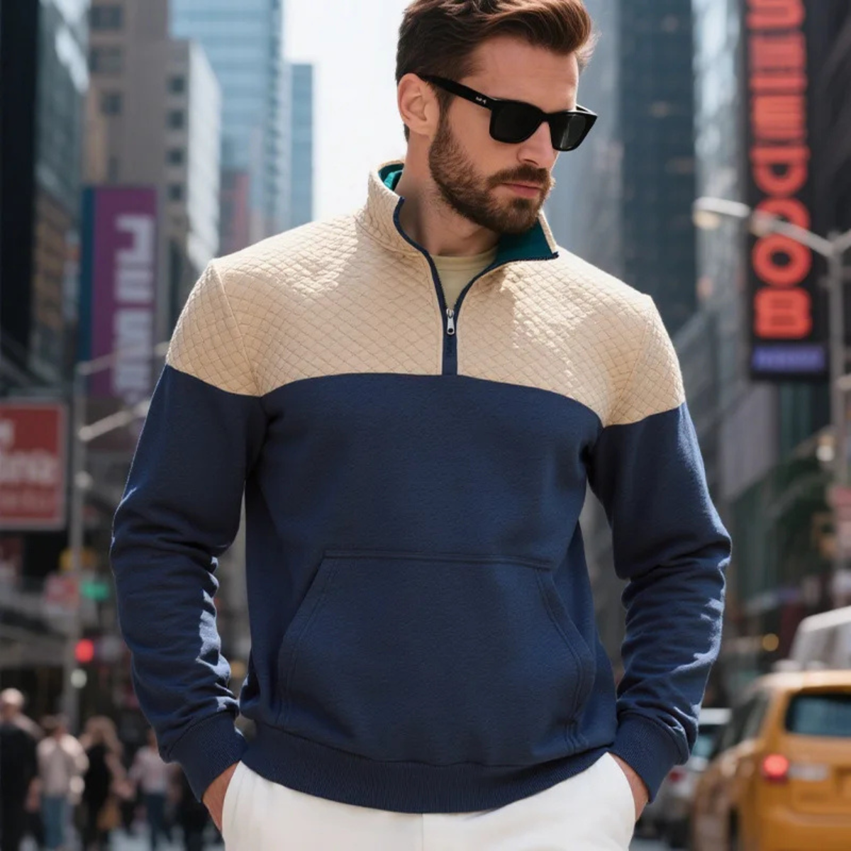 Men's Quilted Half Zip Sweater Color Block