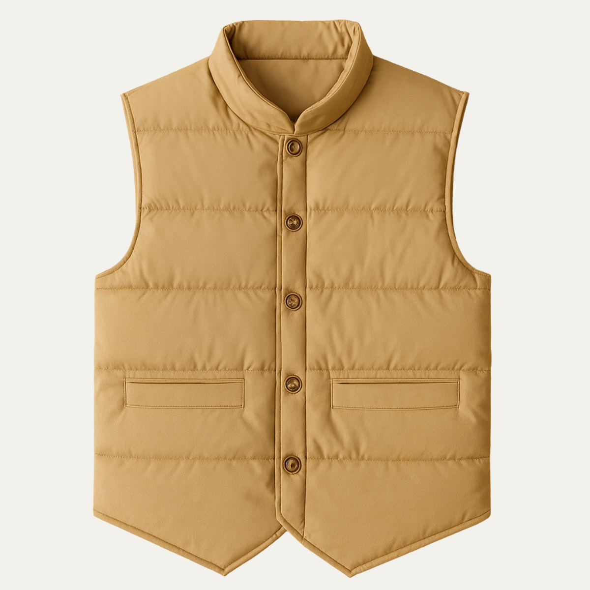 Men's Quilted Vest Beige Slim Fit Padded - VibreMode