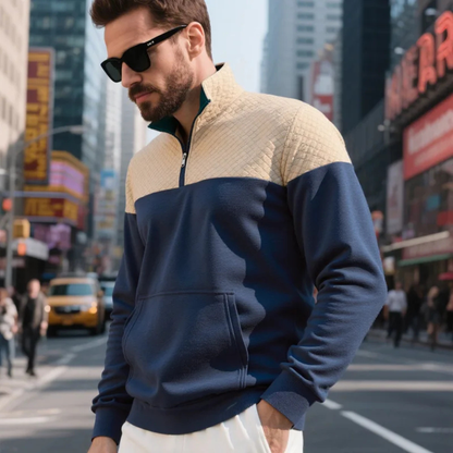 Men's Quilted Half Zip Sweater Color Block