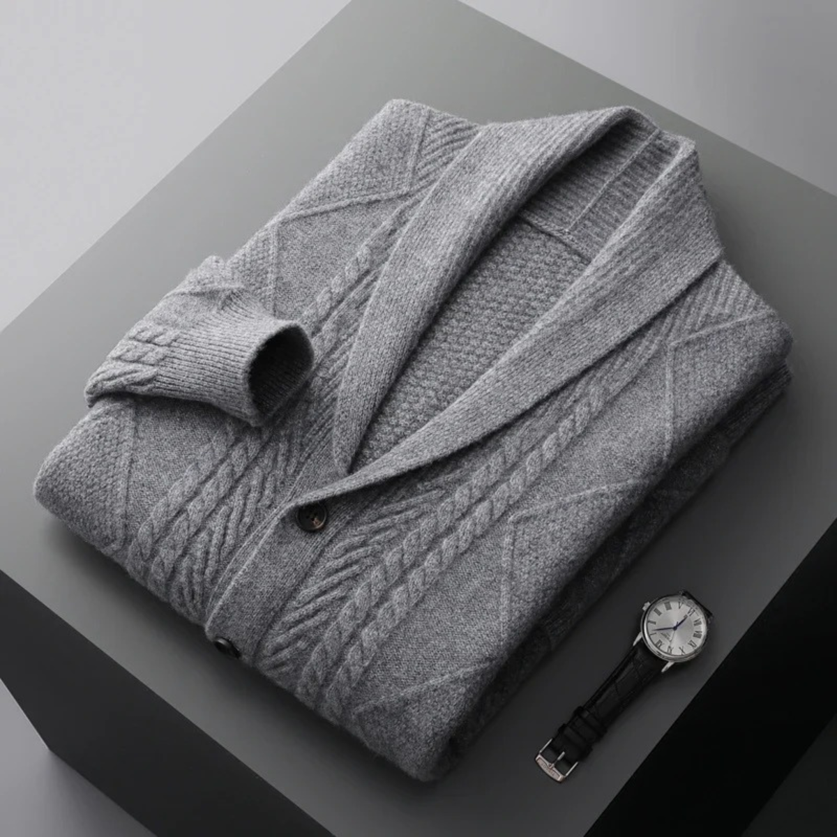 Men's Cashmere Cardigan Button Front Grey
