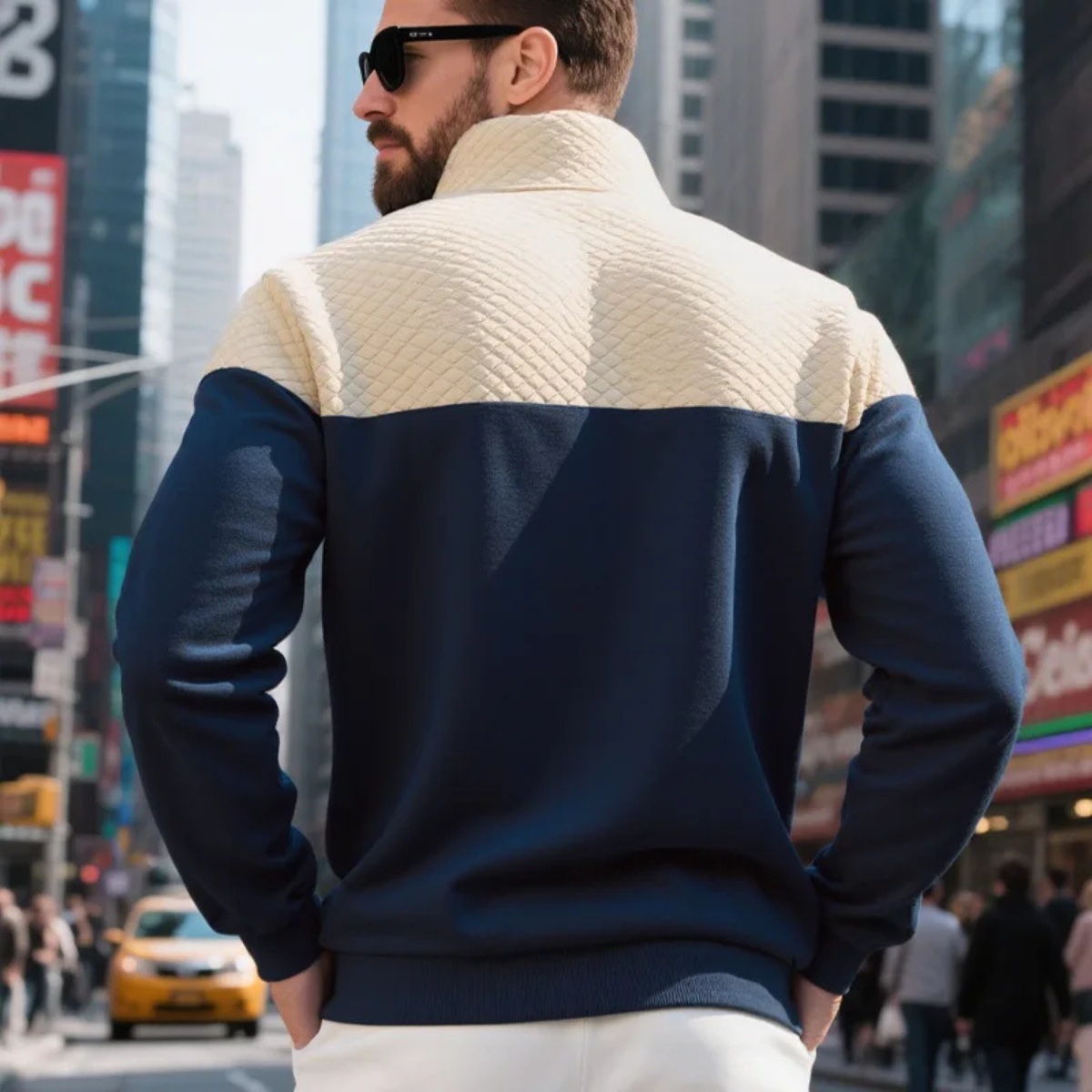 Men's Quilted Half Zip Sweater Color Block