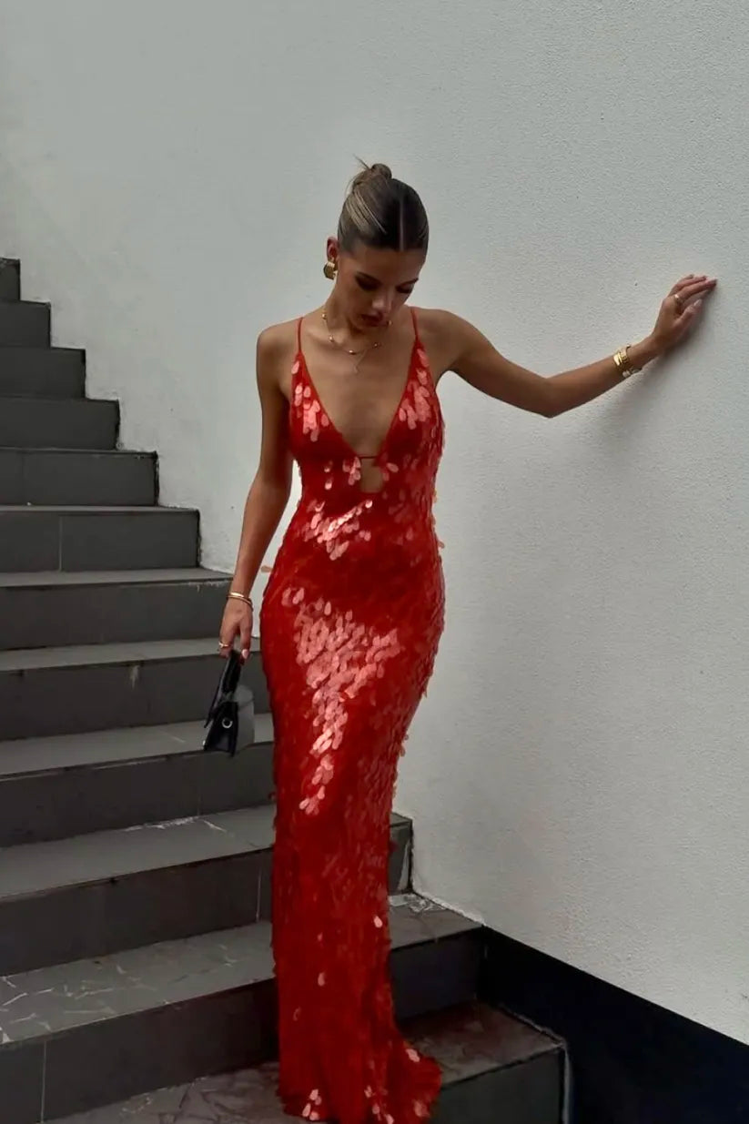 Women's Sequin Backless Wedding Guest Dress - VibreMode