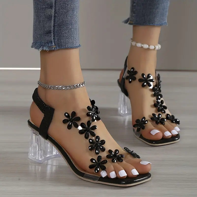Elegant Women's Glitter Block Heel Sandals