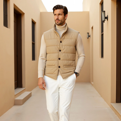Men's Quilted Vest Beige Slim Fit Padded