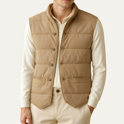 Men's Quilted Vest Beige Slim Fit Padded