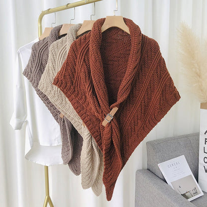 Triangular Knitted Scarf Leather Buckle