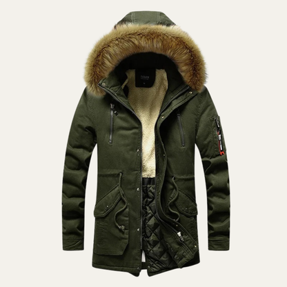 Men's Long Down Hooded Jacket Fur Collar
