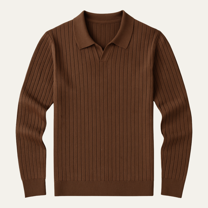 Men's Slim Fit Polo Sweater Ribbed Knit - VibreMode
