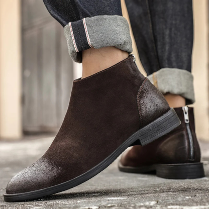Vicenza Men's Suede Leather Ankle Boots Zip Up