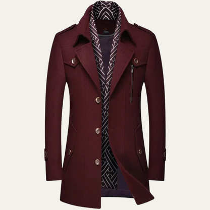 Men's Wool Blend Long Trench Coat Lapel Collar