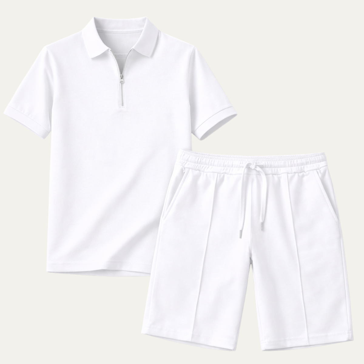 Men's Polo Shirt And Shorts Set White Cotton - VibreMode
