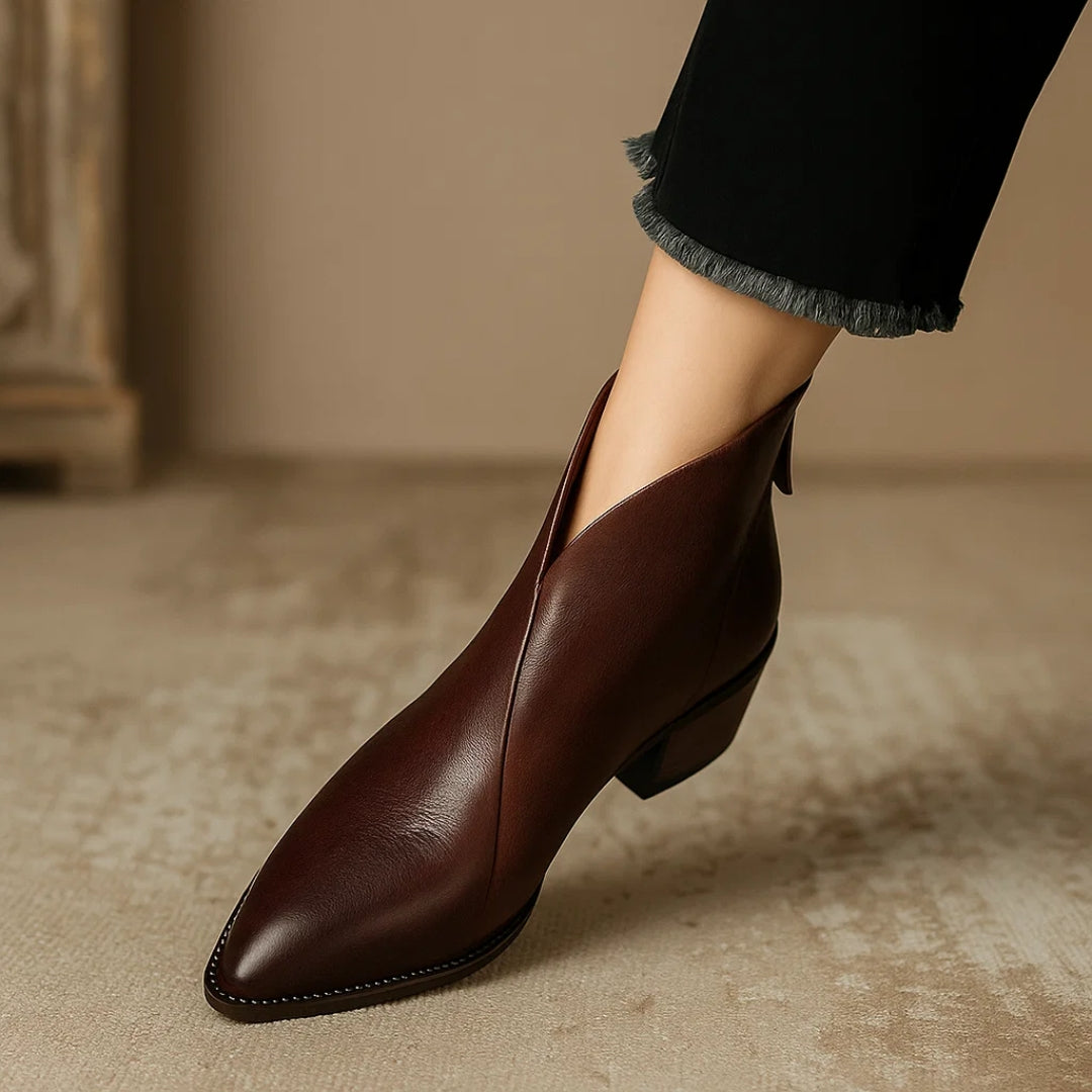 Women's Pointed Toe Boots Smooth Leather Shaft