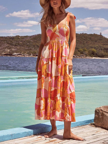 Floral Knee Length Summer Dress - VibreMode