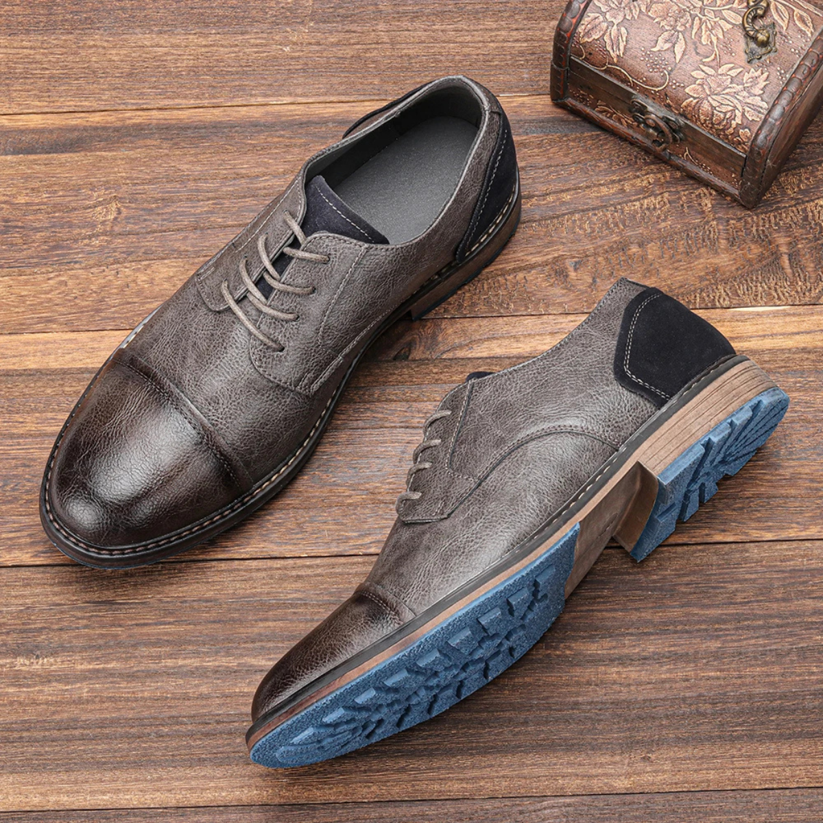 Men's Leather Oxford Shoes Lace Up Brown