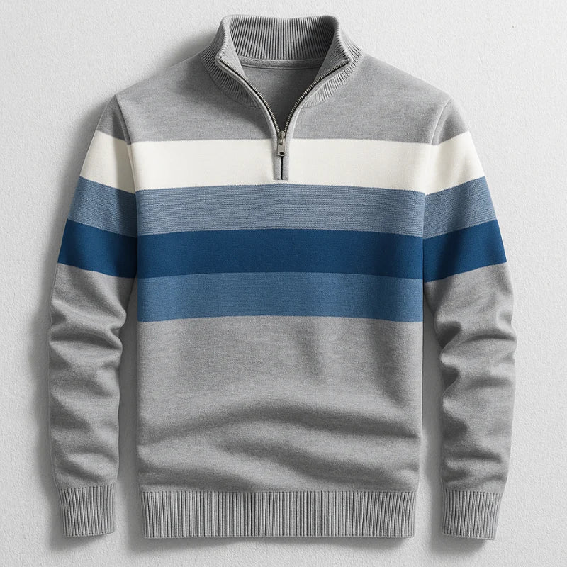 Men's Striped Zip Neck Sweater Pullover