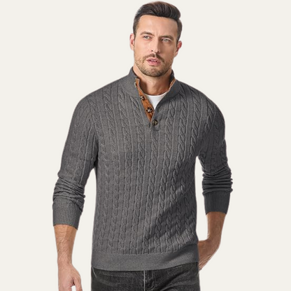 Men's Cable Knit Sweater Stand Collar