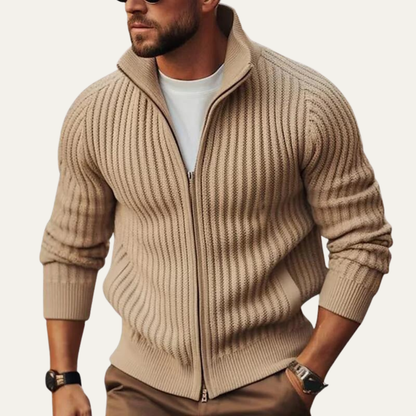 Men's Modern Knit Cardigan Warm Zip Up Stand Collar