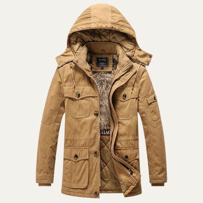 Men's Winter Hooded Parka Jacket Fleece Lining - VibreMode