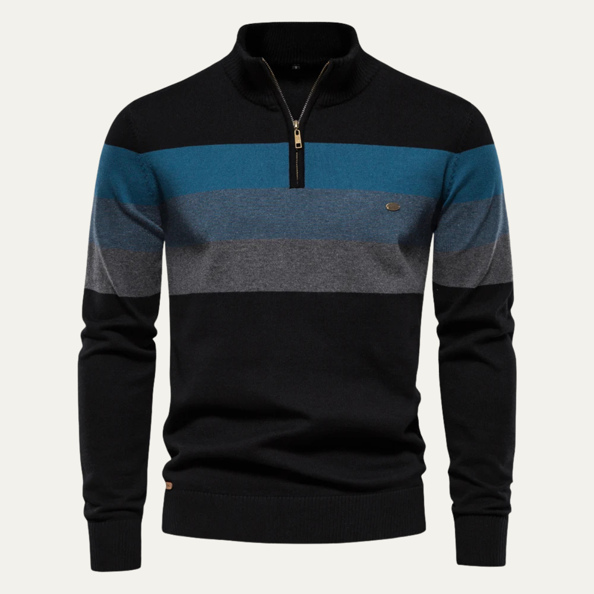 Men's Patchwork Zip Mock Neck Sweater