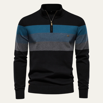 Men's Patchwork Zip Mock Neck Sweater