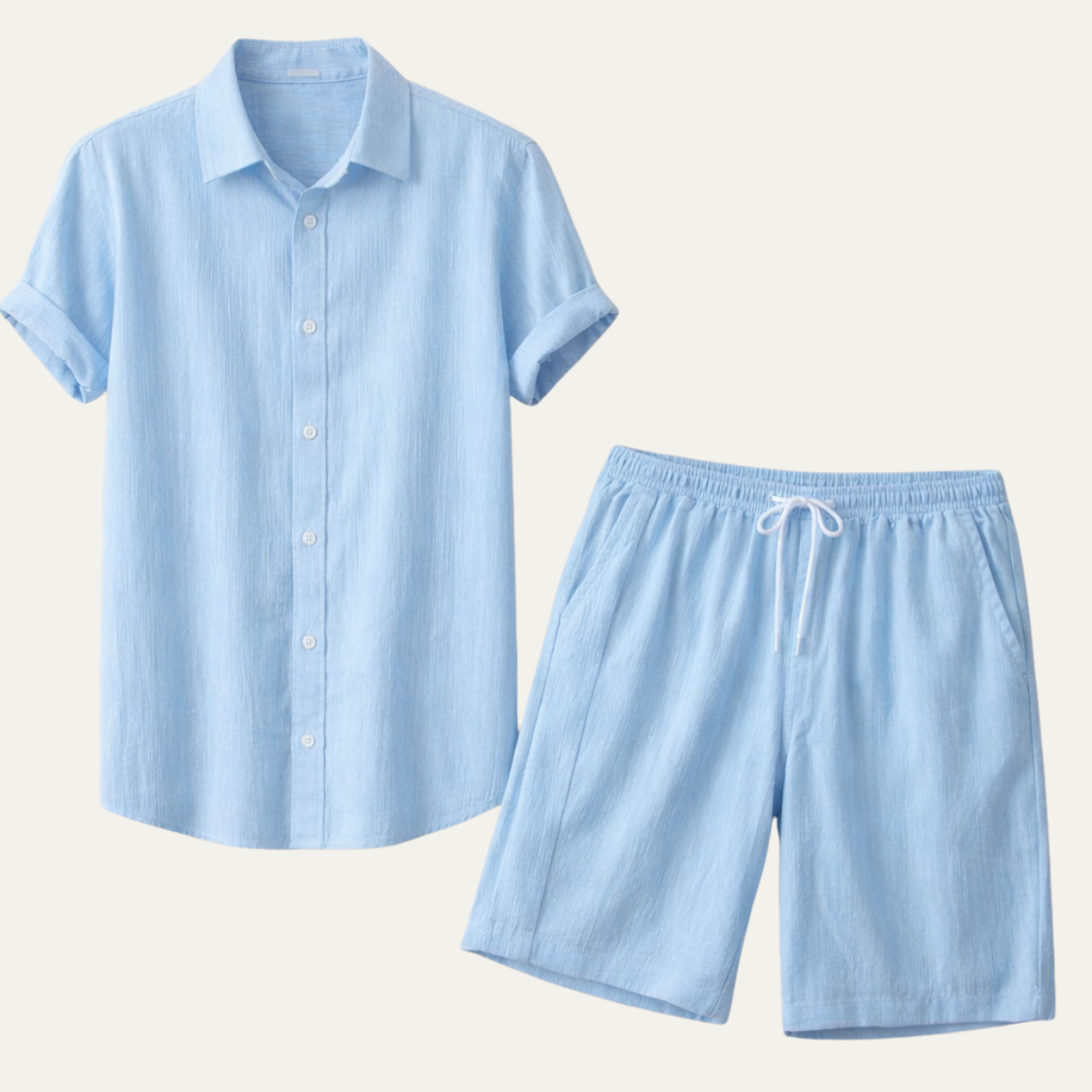 Men's Lightweight Button Up Shirt And Shorts Set - VibreMode